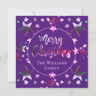 Purple  Script Stars Modern Chic Merry Christmas