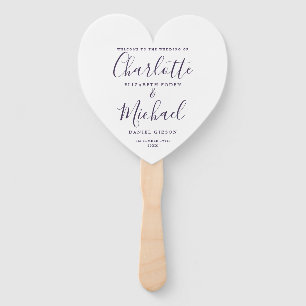 Purple Script Wedding Ceremony Heart Hand Fan