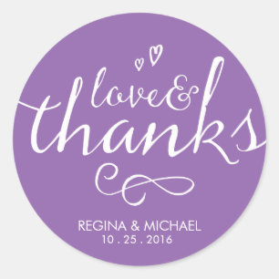 Purple Script Wedding Favour Thank You Sticker
