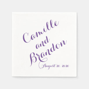 Purple Script Wedding Paper Napkins
