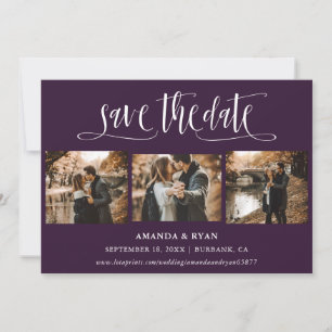 Purple Script Wedding Photo Save The Date
