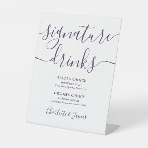 Purple Script Wedding Signature Drinks Pedesta Pedestal Sign