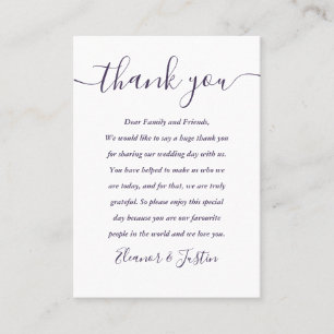 Purple Script Wedding Thank You Place Card