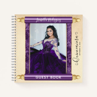 Purple Scroll Photo Budget Quinceañera Guest Book