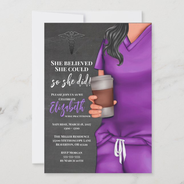 Purple Scrubs Nursing School Graduation Invitation (Front)