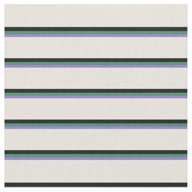 Purple, Sea Green, Black & Beige Striped Pattern Fabric (Close Up)
