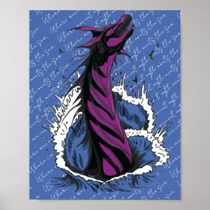 Purple Sea Monster Serpent Ocean Waves Poster