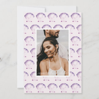 Purple Sea Shell Watercolor Photo & QR Save The Date