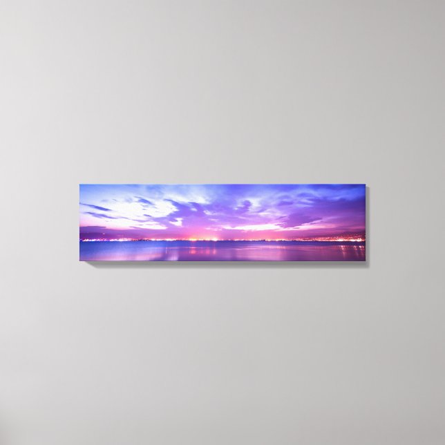 Purple Sea Sunset Reflection Panoramic Canvas Print (Front)