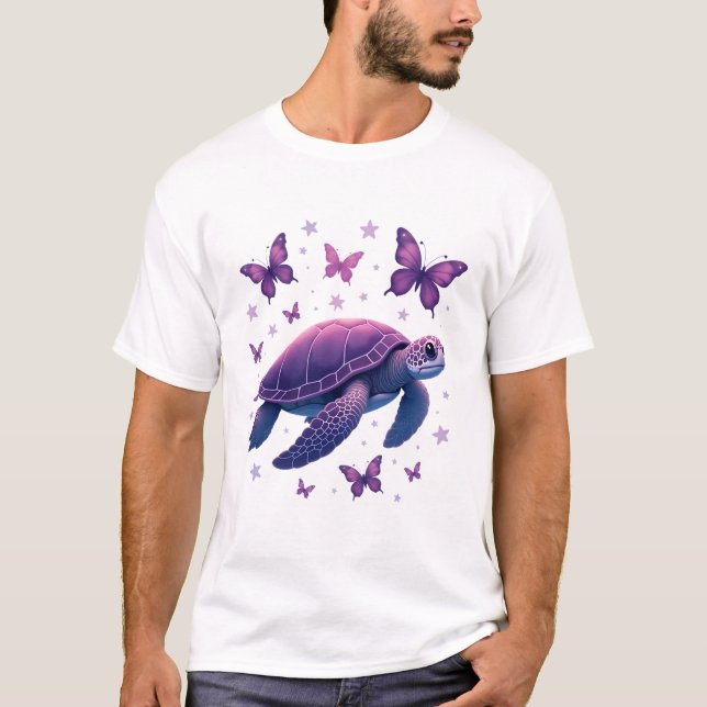 Purple - Sea Turtle Butterfly T-Shirt (Front)