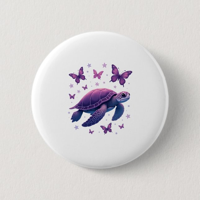 Purple - Sea Turtle Butterfly T-Shirt 6 Cm Round Badge (Front)