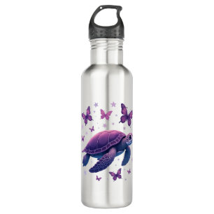 Purple - Sea Turtle Butterfly T-Shirt 710 Ml Water Bottle