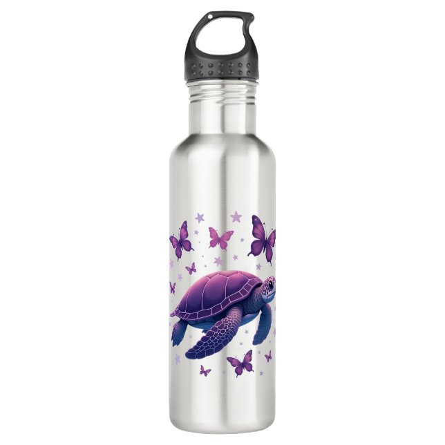 Purple - Sea Turtle Butterfly T-Shirt 710 Ml Water Bottle (Front)