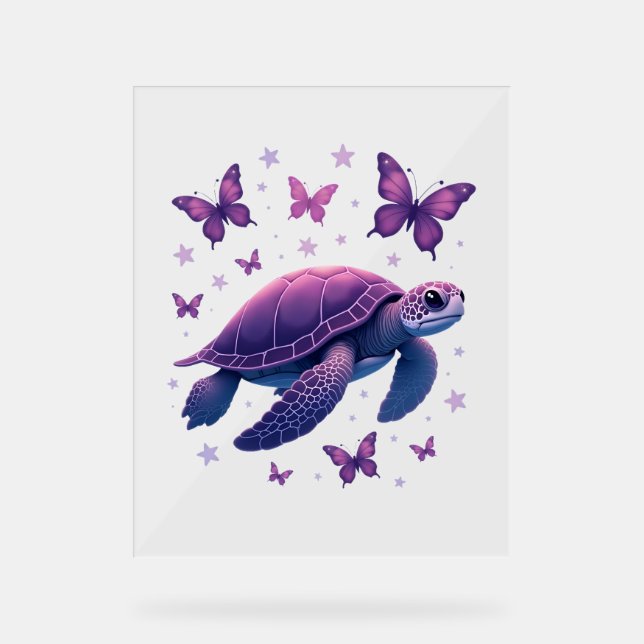 Purple - Sea Turtle Butterfly T-Shirt Acrylic Sign (Front)