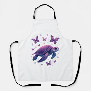 Purple - Sea Turtle Butterfly T-Shirt Apron