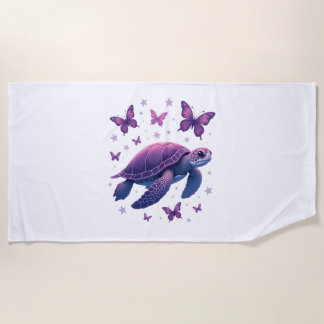 Purple - Sea Turtle Butterfly T-Shirt Beach Towel