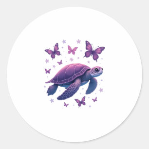 Purple - Sea Turtle Butterfly T-Shirt Classic Round Sticker