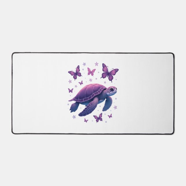 Purple - Sea Turtle Butterfly T-Shirt Desk Mat (Front)