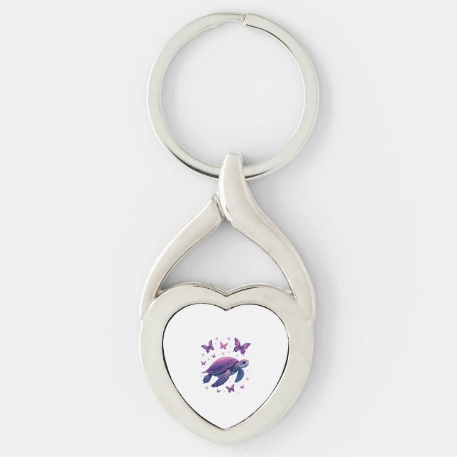 Purple - Sea Turtle Butterfly T-Shirt Key Ring (Front)