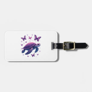 Purple - Sea Turtle Butterfly T-Shirt Luggage Tag