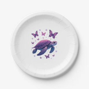 Purple - Sea Turtle Butterfly T-Shirt Paper Plate