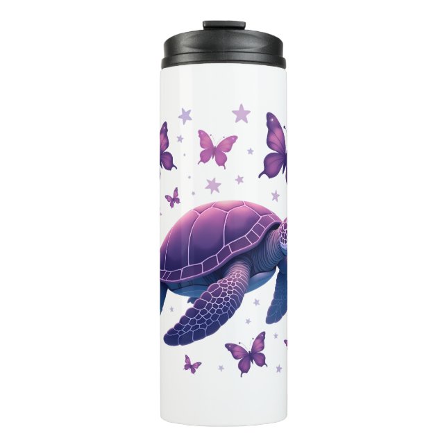 Purple - Sea Turtle Butterfly T-Shirt Thermal Tumbler (Front)