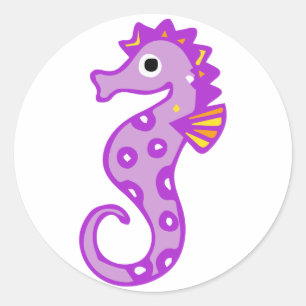 Purple seahorse classic round sticker