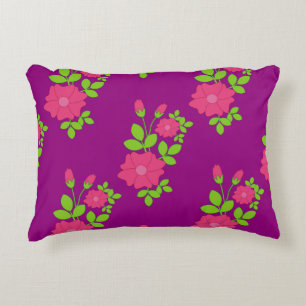 Purple seamless pattern with pink flowers and gree decorative cushion