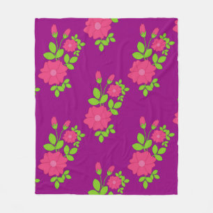 Purple seamless pattern with pink flowers and gree fleece blanket