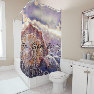 Purple seashell in the sea painting shower curtain