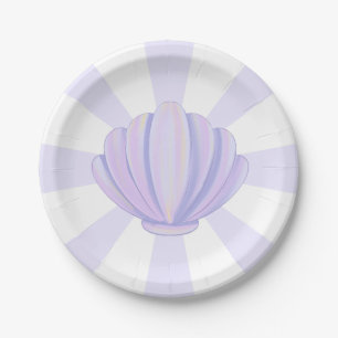 Purple Seashell Starburst Birthday Party Paper Plate