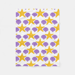 Purple Seashells Yellow Starfish Marine Life Fleece Blanket