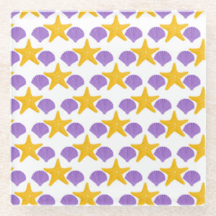 Purple Seashells Yellow Starfish Marine Life Glass Coaster