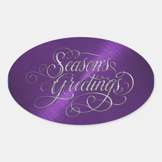 Purple Season's Greetings Silver Sticker (Front)