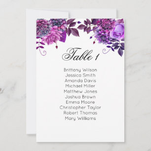 Purple seating chart. Floral wedding table plan Invitation