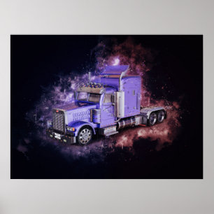 Purple Semi Tractor Trailer Truck Poster