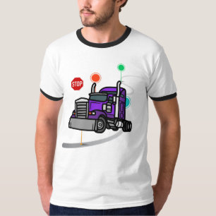 Purple Semi Truck Traffic Navigation Logistics T-Shirt