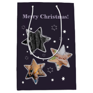 Purple Senior Custom Photo Stars Christmas Medium Gift Bag