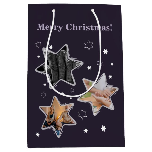 Purple Senior Custom Photo Stars Christmas Medium  Medium Gift Bag (Front)