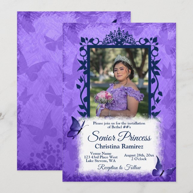 Purple Senior Princess Jobies Job's Daugters Invitation (Front/Back)