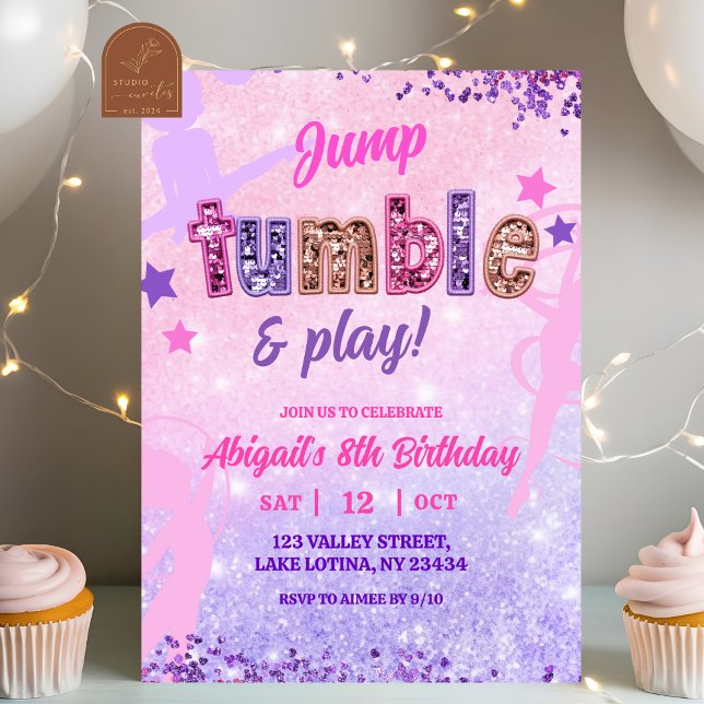 Purple Sequin Girl Gymnastic Birthday Invitation (Creator Uploaded)