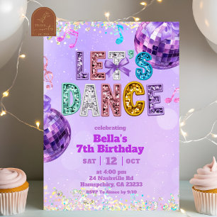 Purple Sequin Glitter Let's Dance Birthday Invitation