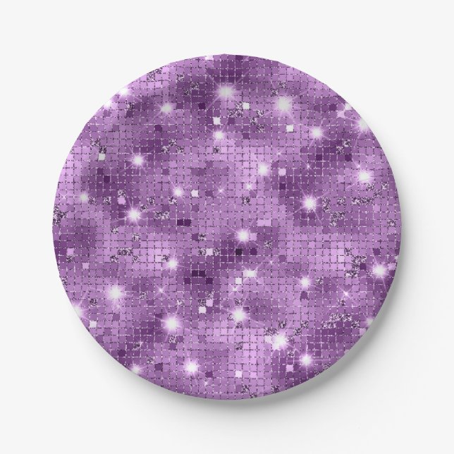 Purple Sequin Glitter Wedding Paper Plate (Front)