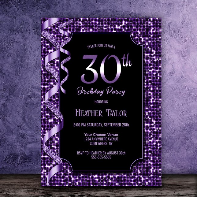 Purple Sequins 30th Birthday Party Invitation (Creator Uploaded)