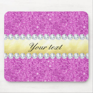 Purple Sequins Gold Foil and Diamonds Mouse Mat