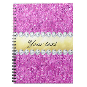 Purple Sequins Gold Foil and Diamonds Notebook