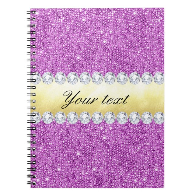 Purple Sequins Gold Foil and Diamonds Notebook (Front)