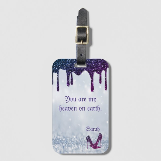 Purple Sequins, Heels Luggage Tag (Front Vertical)