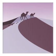 Purple Serene Desert Sand Dune Camels Walking