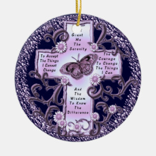 Purple Serenity Prayer Cross Ceramic Tree Decoration